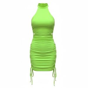 Fashion Nova Lime Green Ruched Mini Dress